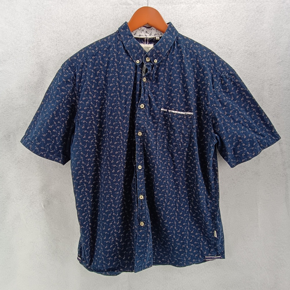 7 Diamonds Mens 2XL Navy Blue Pink Floral Cotton Short Sleeve Button Down Shirt